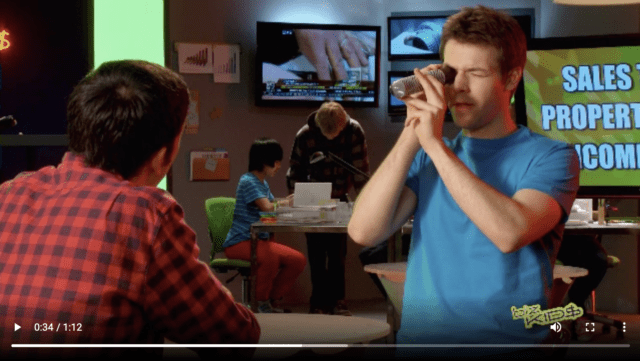 A man looking from a telescope at another man