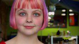 Portrait of a woman with pink hair