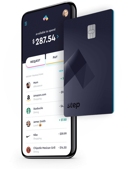 A smartphone with a credit card on it.